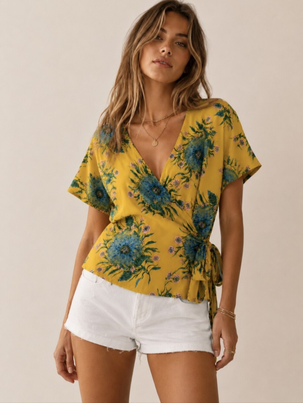 Madewell Silk Side-Tie Wrap Top Painted Blooms Size XS